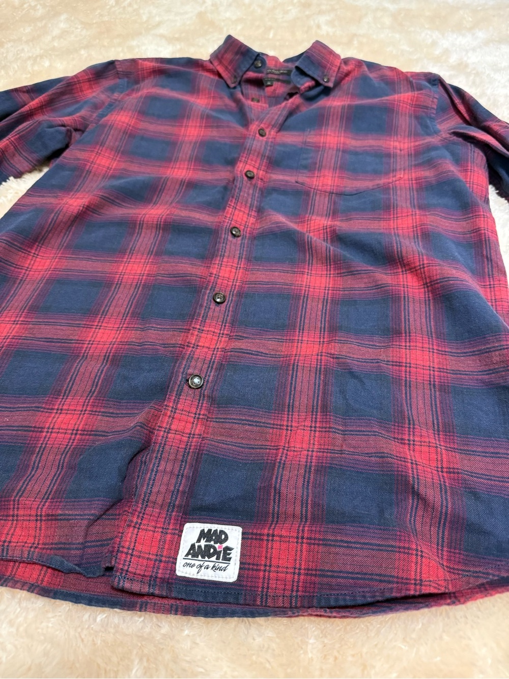 Banana Republic Red & Navy Plaid Button-Up Shirt - MadAndie Upcycle